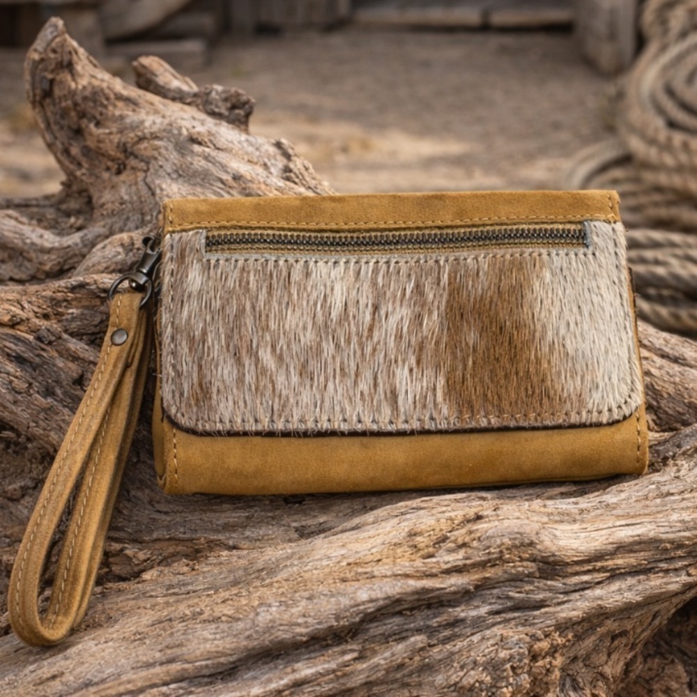 Genuine Leather Hair-on Cowhide Western Boho Style Wallet Wristlet